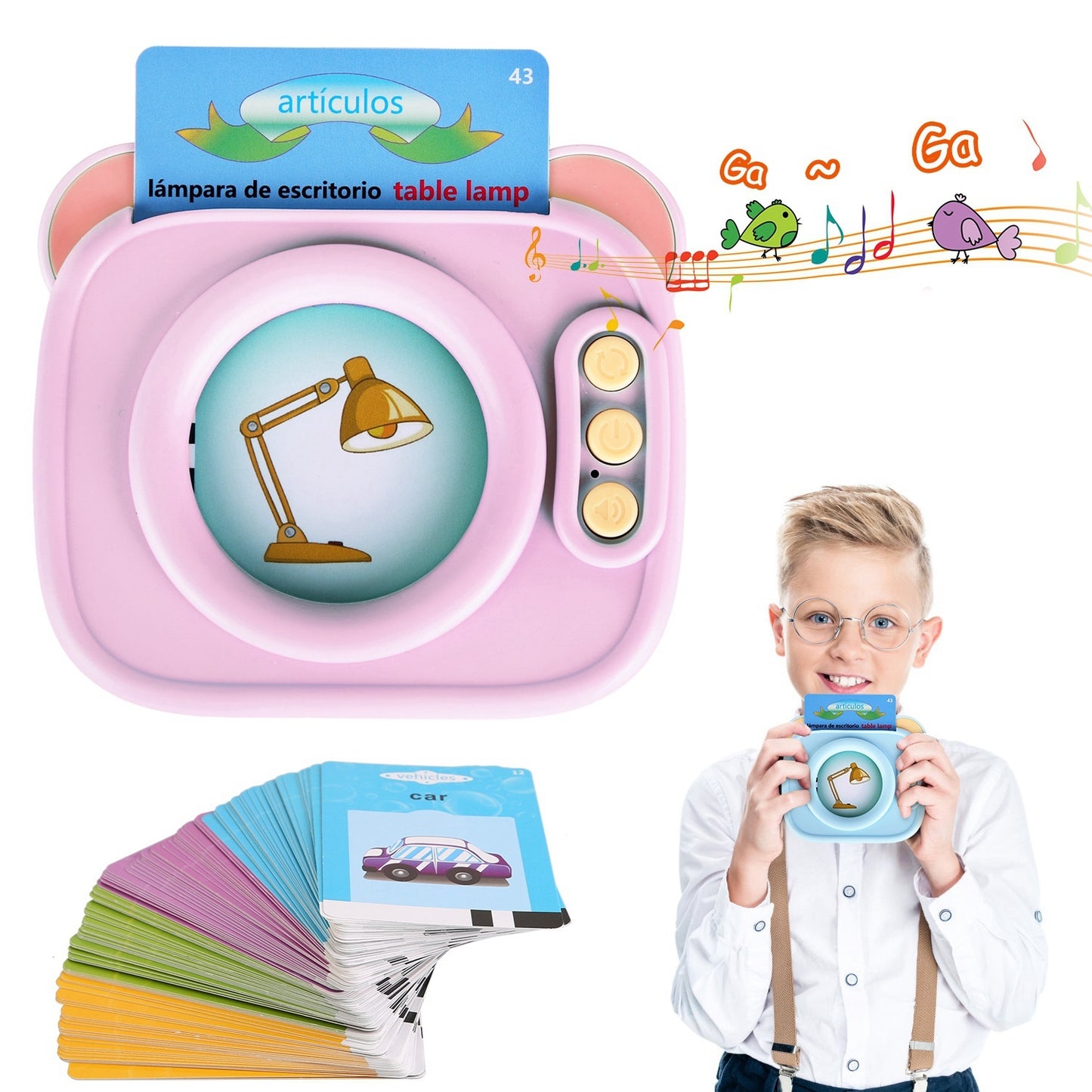 US Local Blue-Pink Color Options -- 1Pc Spanish & English Talking Flash Cards 224 Sight Words Bilingual Flash Cards Rechargeable Card Early Educational Toy For Boys Girls Aged 1 2 3 4 5 6 7 8 Years Old
