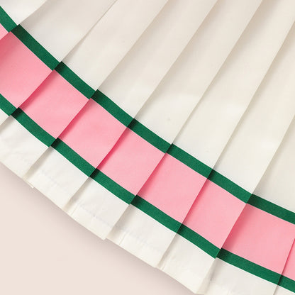 US Local Toddler Girls 2 Piece Outfit Colorblock Letter Graphic Print Sweatshirt And Pleated Skirt Set