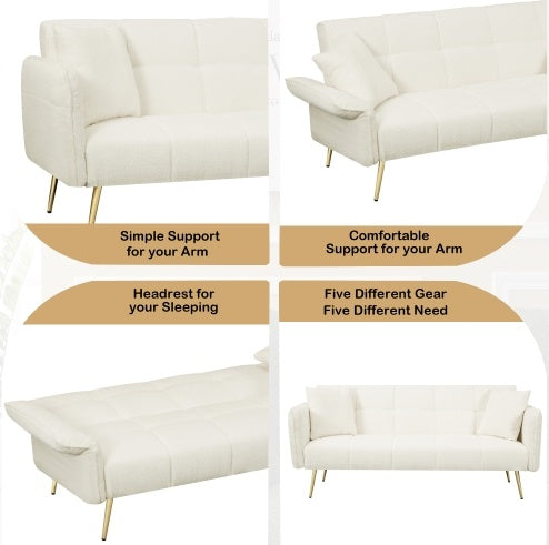 US Local 70.1 Futon Sofa Bed, Convertible Double Sofa Bed With Folding Armrests For Living Rooms And Small Spaces