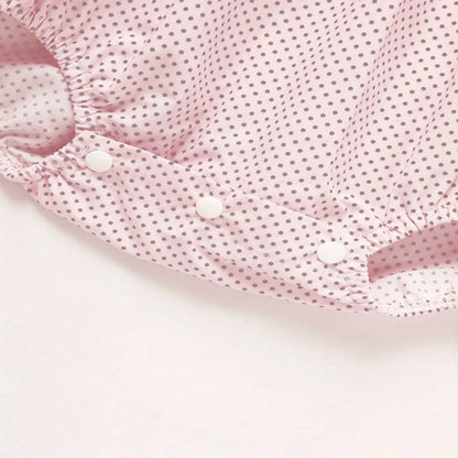 US Local Baby Girl's Short Sleeve Pink Romper, Polka Dot Pattern With Heart Embroidery And Ruffle Detail