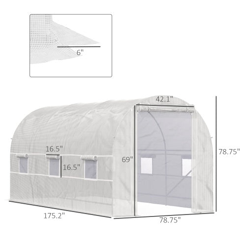 US Local Outsunny 15 X 7 X 7 Walk-In Tunnel Greenhouse, Large Garden Hot House Kit With 6 Roll-up Windows & Roll Up Door, Steel Frame, White