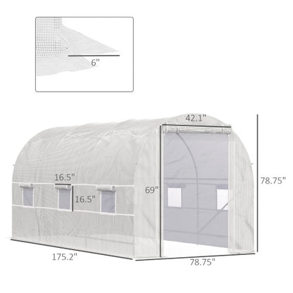 US Local Outsunny 15 X 7 X 7 Walk-In Tunnel Greenhouse, Large Garden Hot House Kit With 6 Roll-up Windows & Roll Up Door, Steel Frame, White