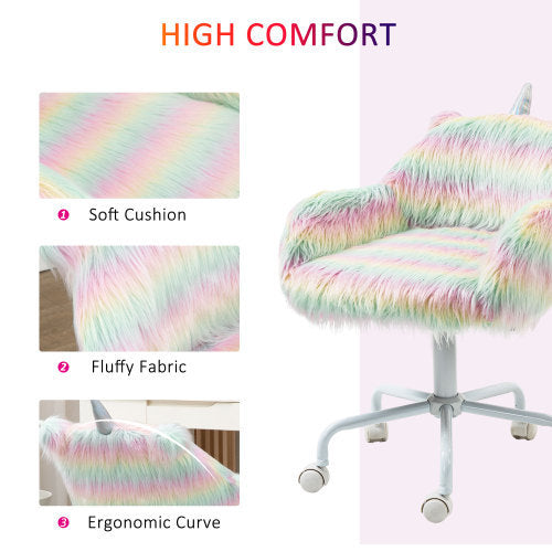 UK Local Vinsetto Unicorn Home Office Chair, Height Adjustable Fluffy Desk Chair With Armrests And Swivel Wheels, Colourful