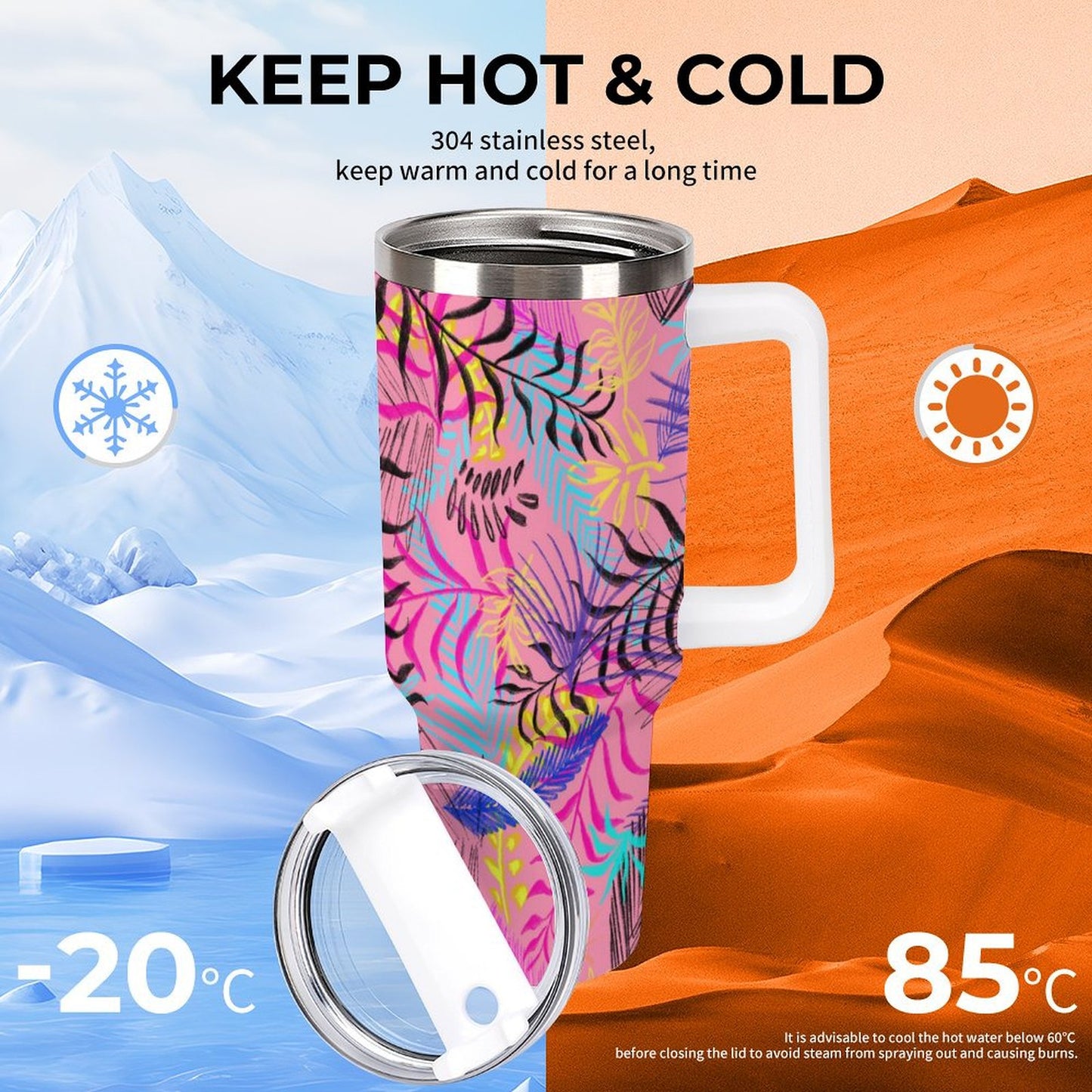 PHDT00388 POD US Local Tumbler 40 oz Large Capacity Car Cup Illustration Leaves Pink