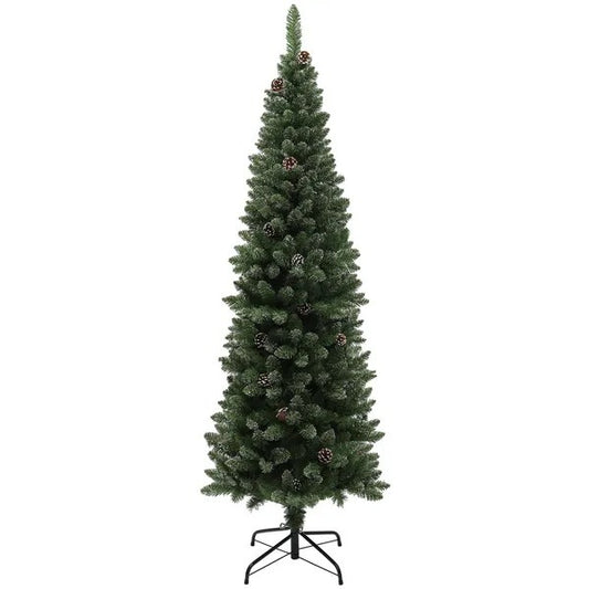 CA Local 6 ft Artificial Pencil Christmas Tree With 618 Branches, Pinecones, Metal Stand, Realistic Xmas Tree For Home