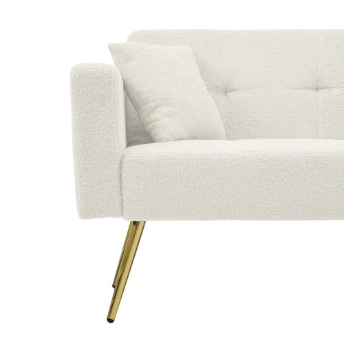 UK Local The Sofa Bed Has A Bed Function, Three Adjustable Backrest Angles, Gold Legs, Cushions And Side Storage Pockets.