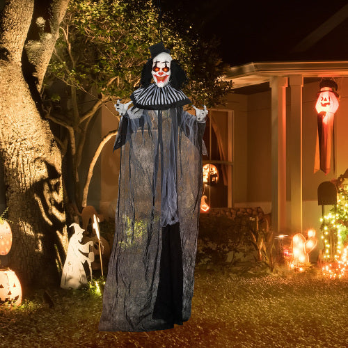 HOMCOM 6 Life Size Outdoor Halloween Decoration, Classic Black And White Striped Clown Animatronic, Sound And Motion Activated Animated Prop With Light Up Eyes  Sounds