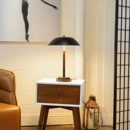 US Local High Quality Hotel European Modern Bed Side Nightstand Decorative Led Table Desk Lamp, Cosmiclume Black Umbrella Shaped Table Lamp - Walnut - Bronze 110V