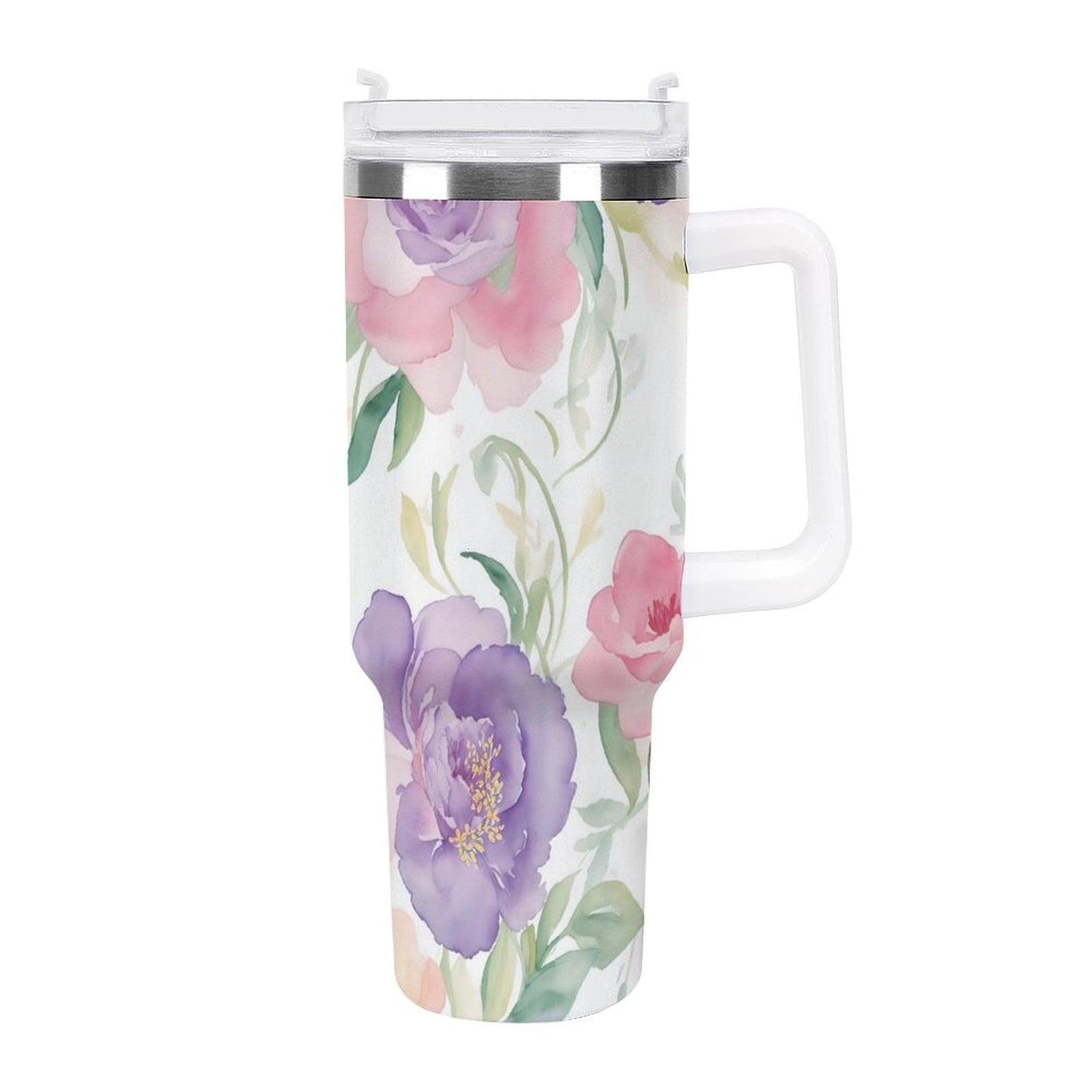 PHDT00420 POD US Local Tumbler 40 oz Large Capacity Car Cup Peony, Pink, Purple, Orange, Watercolor