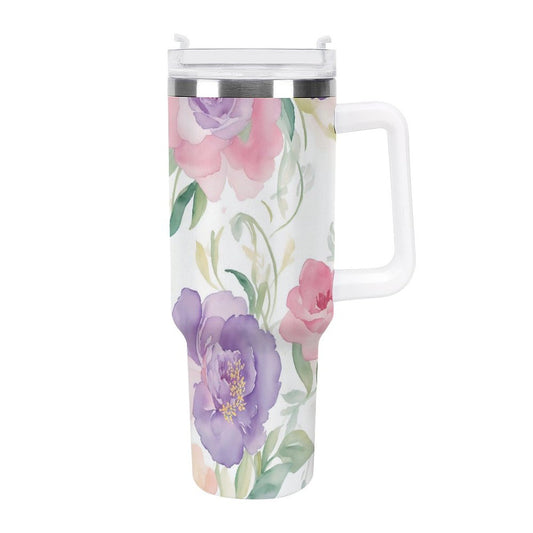 PHDT00420 POD US Local Tumbler 40 oz Large Capacity Car Cup Peony, Pink, Purple, Orange, Watercolor