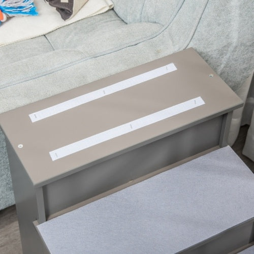UK Local PawHut 4 Step Wooden Dog Steps Pet Stairs For Dogs, Cat Ladder For Bed Couch With Non-Slip Carpet 40 X 59 X 54.2 Cm, Grey