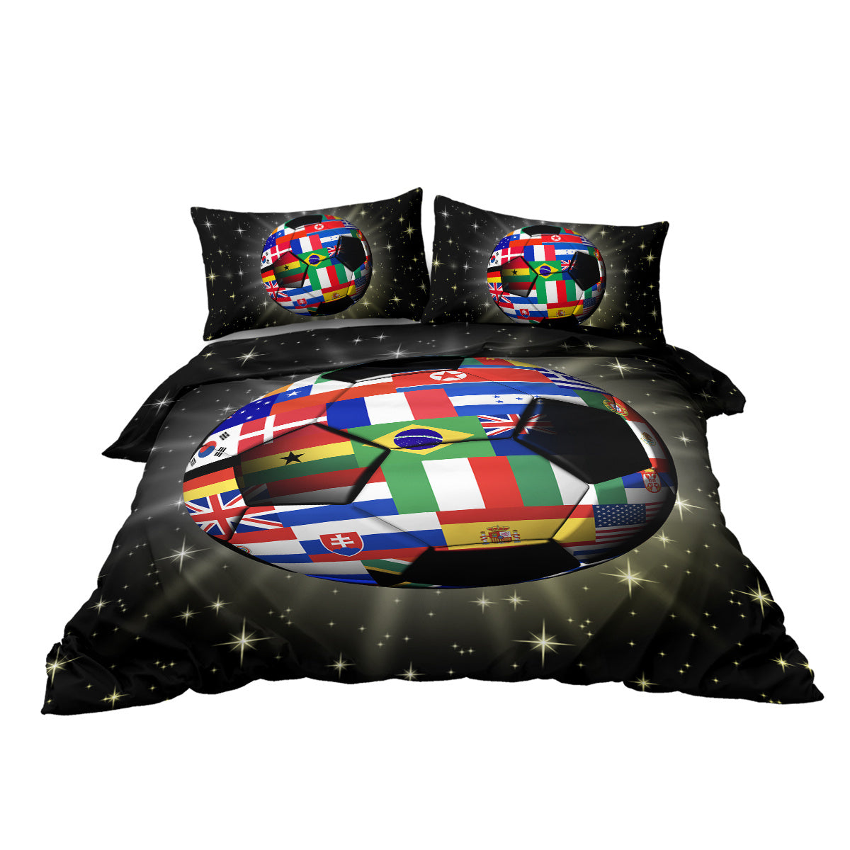 US & UK Local 3D Soccer Ball Bedding Set Football World Flags Print Duvet Cover Sets For Teen Boys Sports Bedding Sets Universe Stars Black Bed Quilt Cover