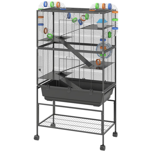 US Local 5 Tier Hamster Cage, Rolling Rat Cage With Deep Tray, Storage Shelf, Big Exercise Wheel, Hut, Tube System