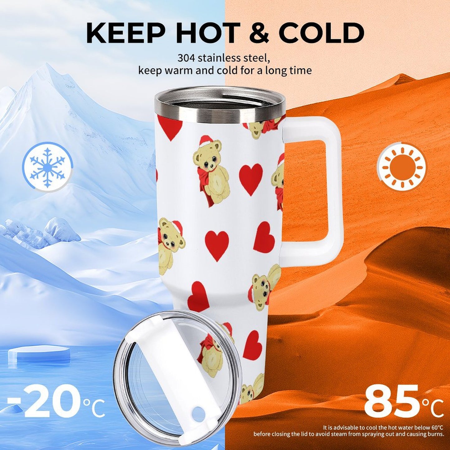 PHDT00060 POD US Local Tumbler 40 oz Large Capacity Car Cup Teddy Bear, Love, Christmas