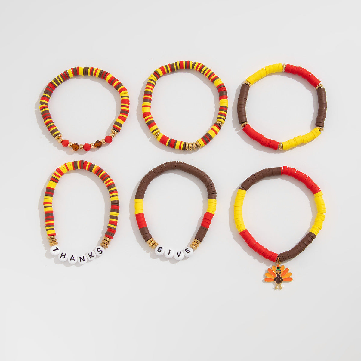 Thanksgiving Maple Leaf Acrylic  Creative Handmade Polymer Clay Beaded Bracelet Suit