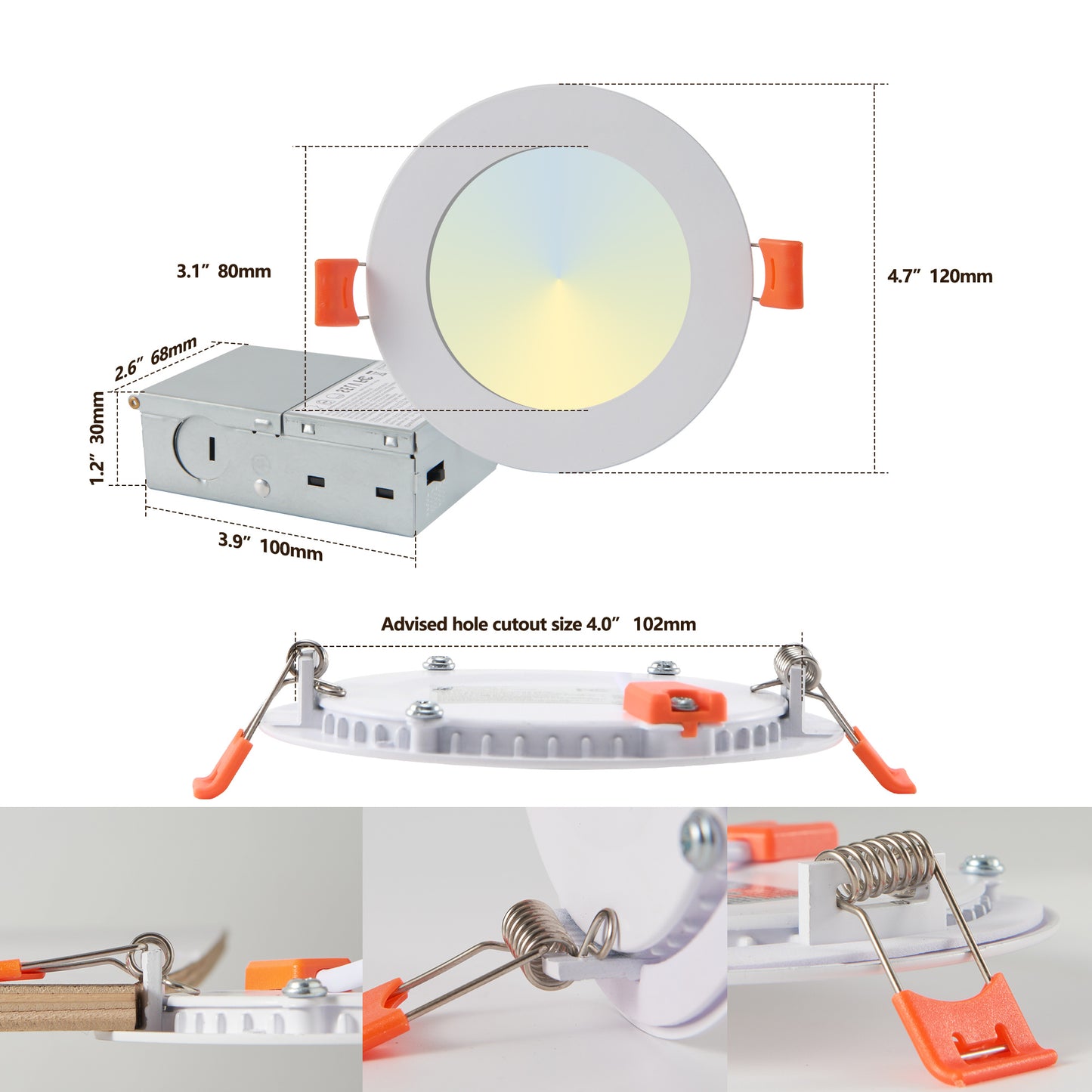 US Local 12-Pack 4 Inch Ultra-Thin LED Recessed Ceiling Light With Junction Box, 2700K-5000K Dimmable Color Changing Downlight, 9W 810LM, Easy Install, Ideal For Kitchen, Bedroom, Basement