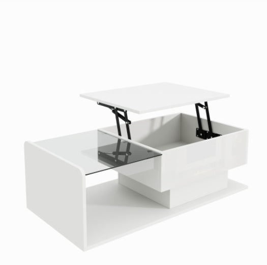 UK Local Coffee Table, High-Gloss White, Side Table, Coffee Table With Glass And LED Effect, With Glass Top