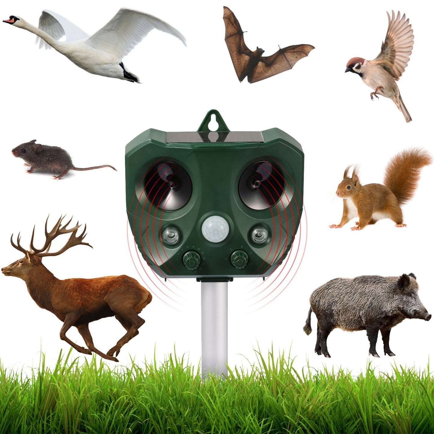 US Local 1 Pc Ultrasonic Animal Repeller Solar Powered Repellent With Motion Sensor LED Flashing Lights IPX6 Waterproof Outdoor For Farm Garden Yard