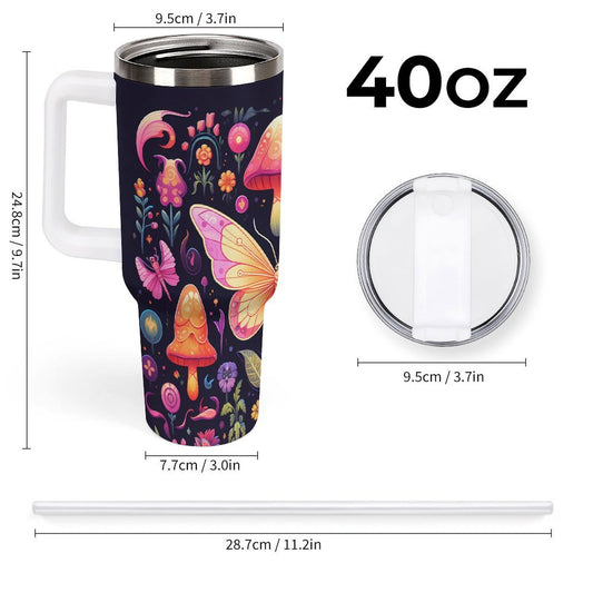 PHDT00528 POD US Local Tumbler 40oz Large Capacity Car Cup Butterflies, Mushrooms, Vitality