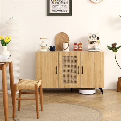 US Local Natural Rattan Mesh Three-door Cabinet - Large Storage Space, Kitchen Storage Cabinets