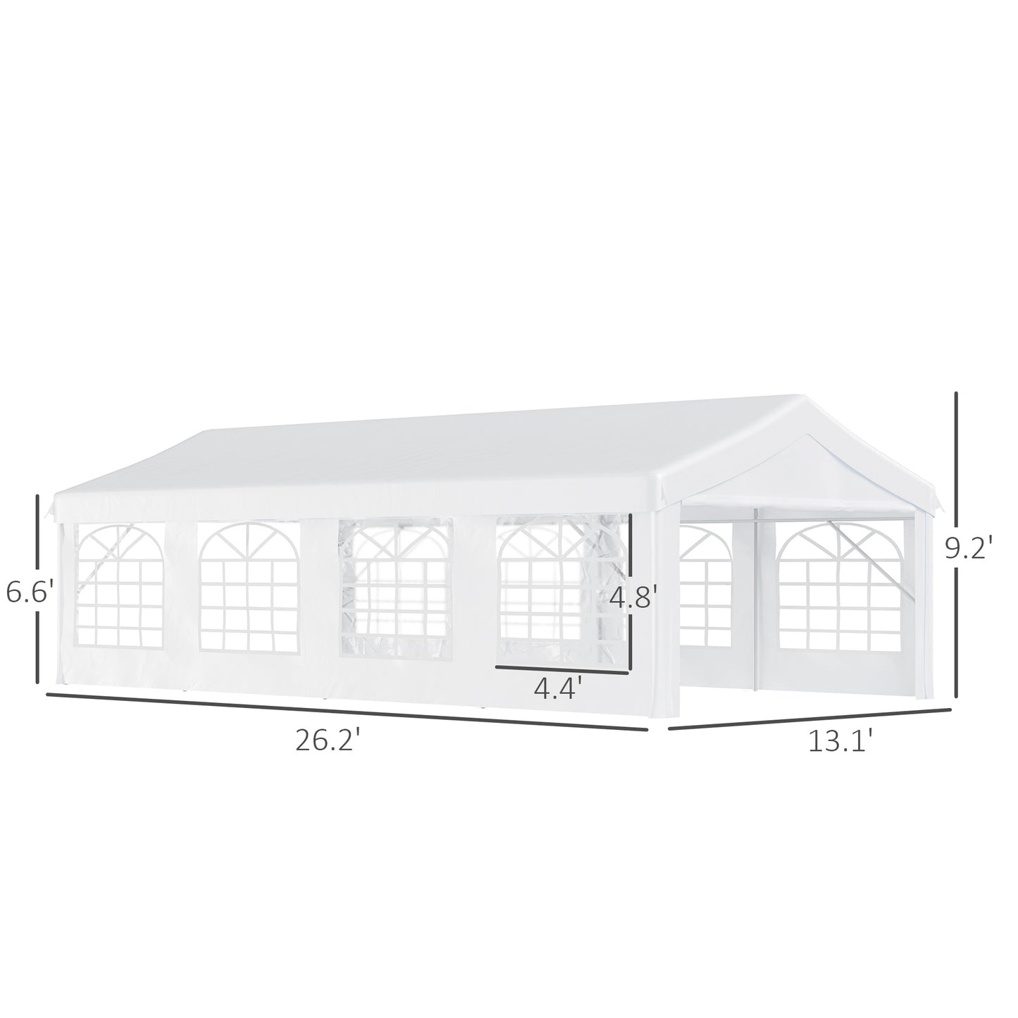 US Local 13' X 26' Heavy-Duty Outdoor Carport Party Event Tent, Patio Gazebo Canopy Pavilion With 4 Sidewalls & 8 Windows, White