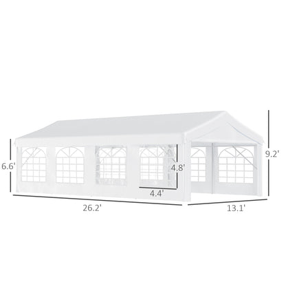 US Local 13' X 26' Heavy-Duty Outdoor Carport Party Event Tent, Patio Gazebo Canopy Pavilion With 4 Sidewalls & 8 Windows, White