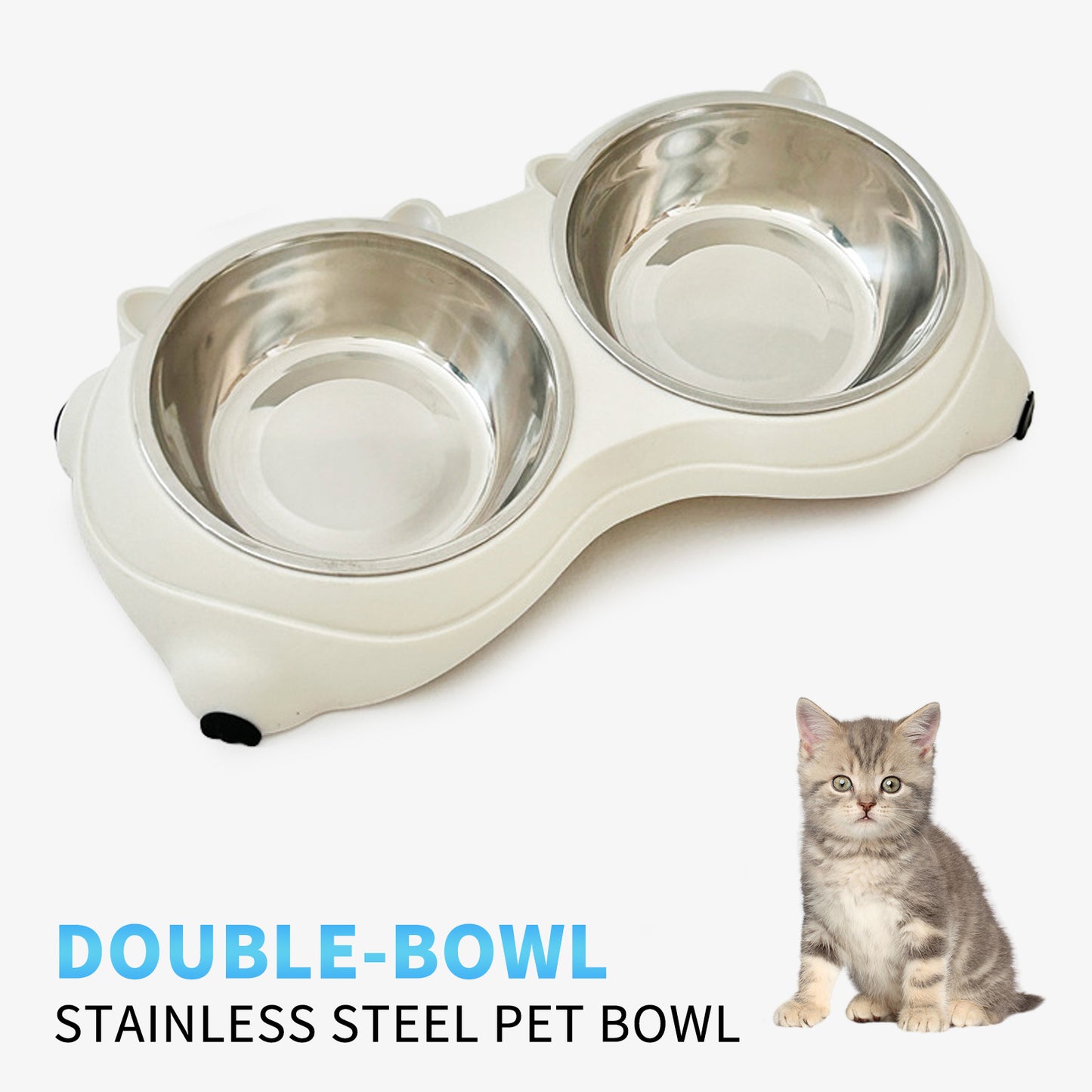 US Local Double Stainless Steel Pet Bowl Set, Macaron Colors, Non-Slip Base And Easy To Clean For Cats And Dogs, Indoor And Outdoor Use