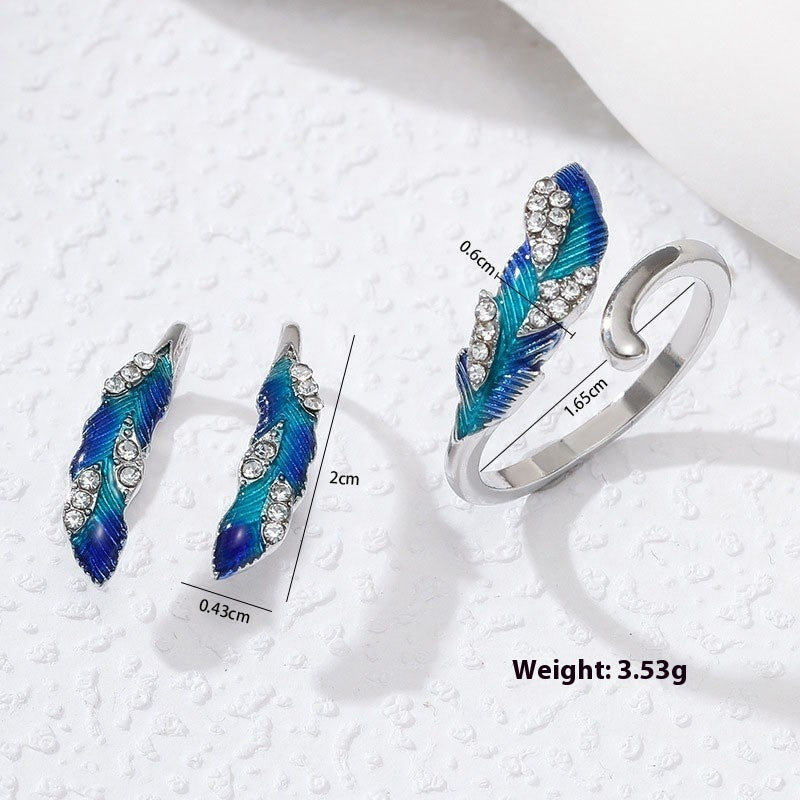US Local Bright Blue Feather Earring Ring Alloy Earring