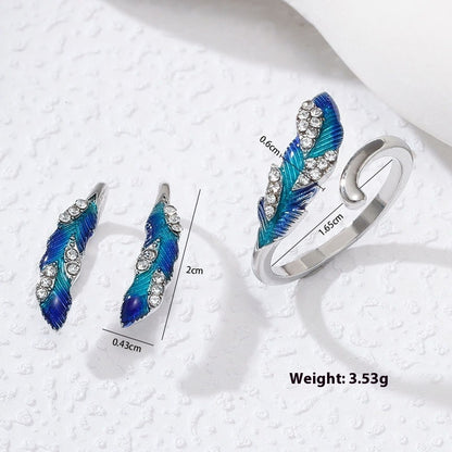 US Local Bright Blue Feather Earring Ring Alloy Earring