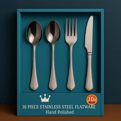 US Local 16 Piece Luxury High-end Silver Tableware Family Utensil Set - Stainless Steel 4-person Utensil Service Including Fork, Knife, Spoon, And Teaspoon - Durable, Elegant, Rust Proof Utensil Set, USPS Ship