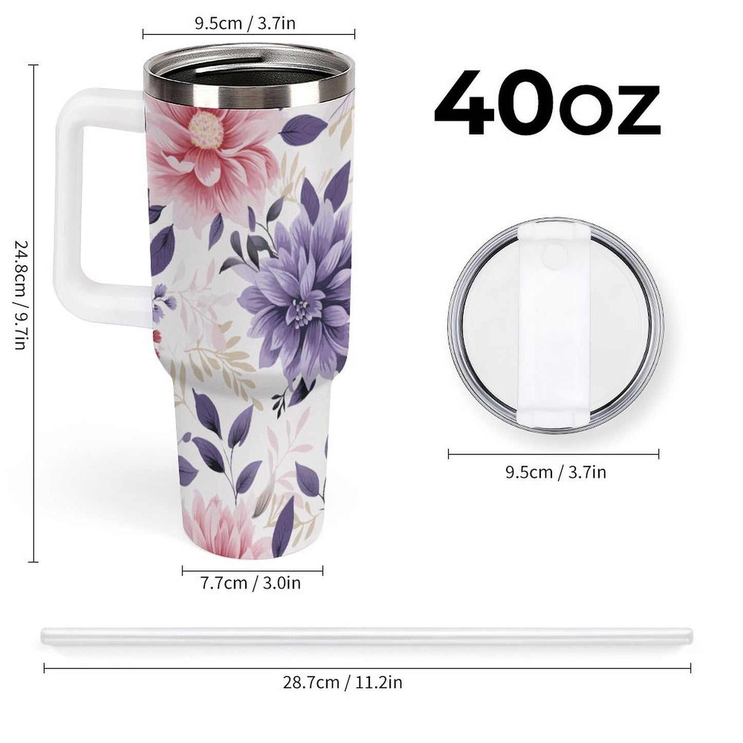 PHDT00434 POD US Local Tumbler 40 oz Large Capacity Car Cup Plain, Chinoiserie, Flower