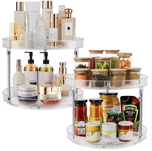 US Local Pack Of 2 Double-layer Turntable Rotating Spice Rack Organization Spinning Organizer