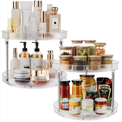 US Local Pack Of 2 Double-layer Turntable Rotating Spice Rack Organization Spinning Organizer