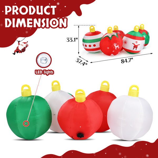 US Local 6.9ft Five Christmas Balls, Five LED Lights, Bundle Pocket, Christmas Inflatable Decoration