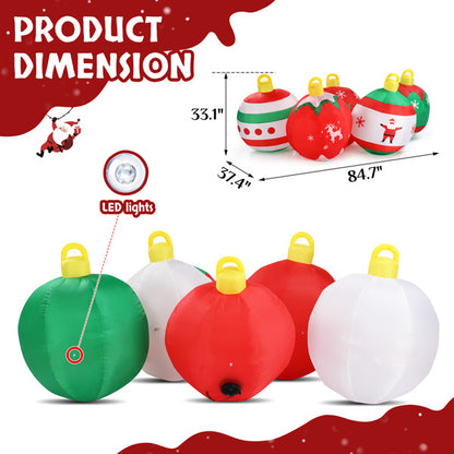 US Local 6.9ft Five Christmas Balls, Five LED Lights, Bundle Pocket, Christmas Inflatable Decoration
