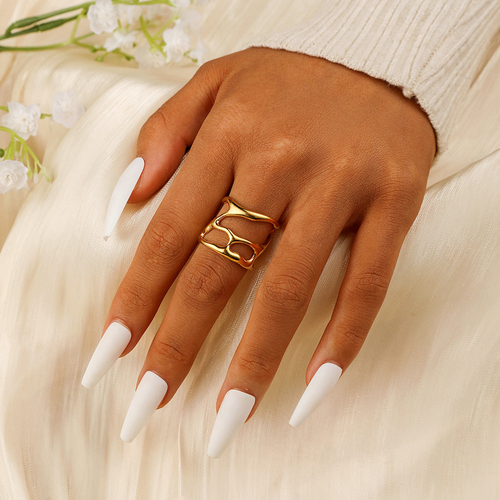 Fashion Retro Characteristic All-match Golden Open-end Hollow Ring