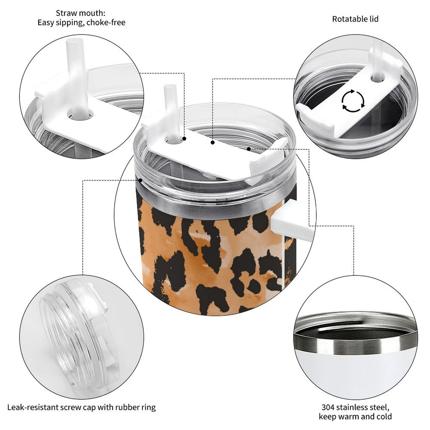 PHDT00398 POD US Local Tumbler 40 oz Large Capacity Car Cup Leopard