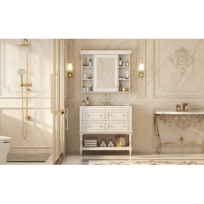 US Local 36'' Bathroom Vanity With Medicine Cabinet, Modern Mirror Cabinet With Adjustable Shelf, Bathroom Storage Cabinet With 4 Drawers, Solid Wood Frame Bathroom Storage Cabinet