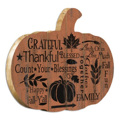 US Local Grateful By Artisan Linda Spivey Printed On Wooden Pumpkin Wall Art