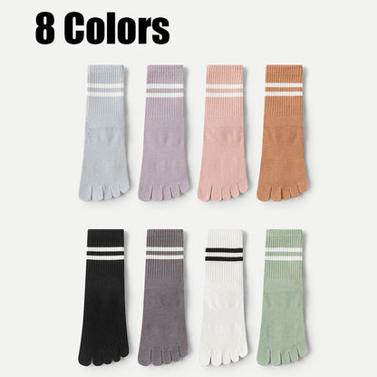 US Local 8 Pairs Women's Professional Non-slip Sports Yoga Running Fitness Multi-functional Mid-calf Solid Color Five-finger Dot Rubber Socks