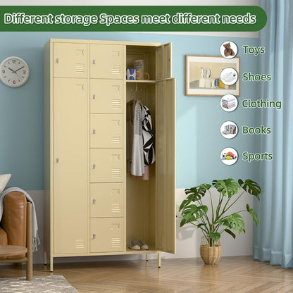 US Local Metal Storage Lockers With 10 Doors And Rod,Industrial Combination Employees Lockers With 2 Big And 8 Small Doors For Home Gym,School,Office,Assembly Required,Camel