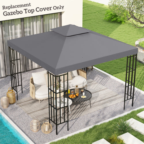 UK Local Outsunny Gazebo Top Cover Double Tier Canopy Replacement Pavilion Roof Deep Grey