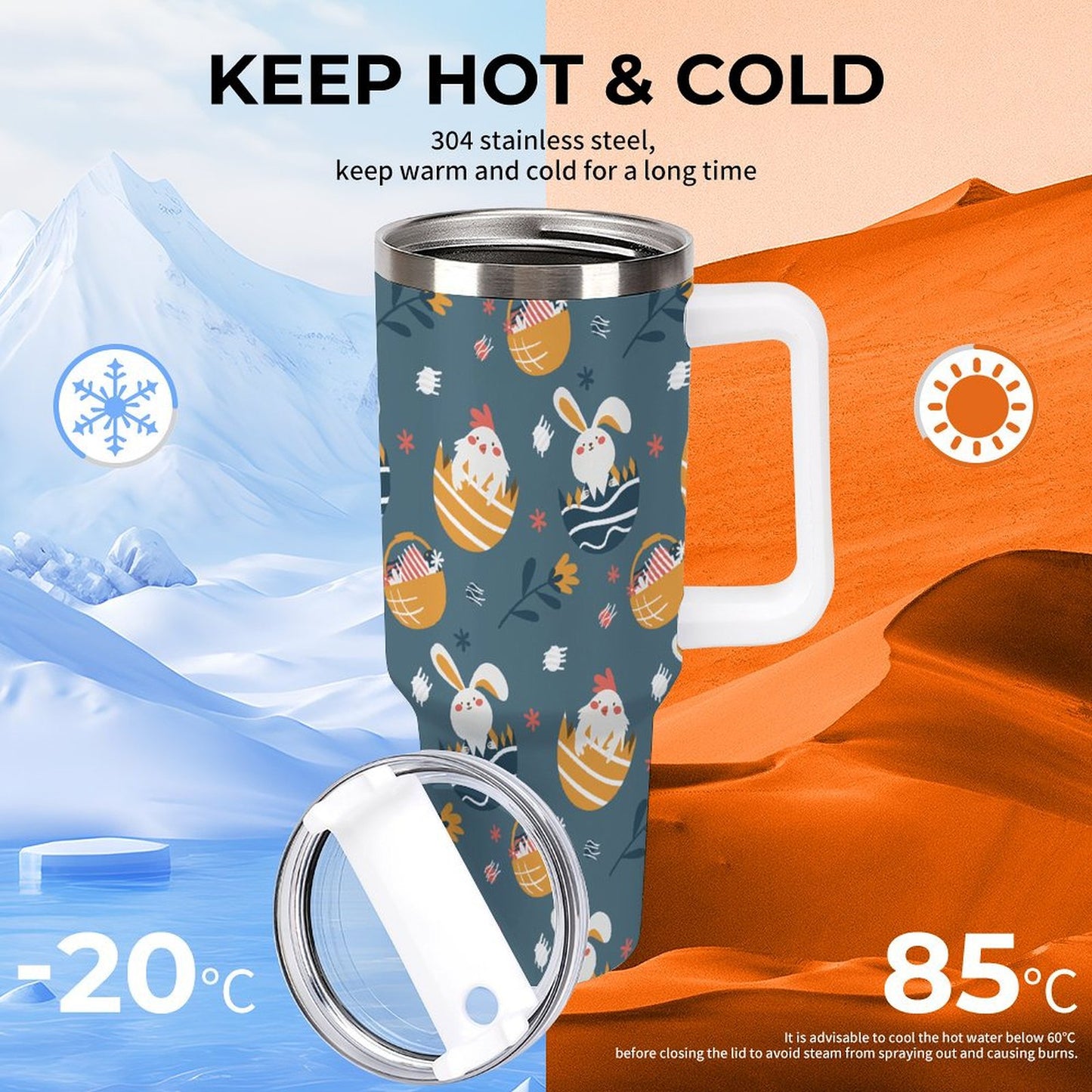 PHDT00537 POD US Local Tumbler 40oz Large Capacity Car Cup Easter, Egg, Rabbit, Chicken