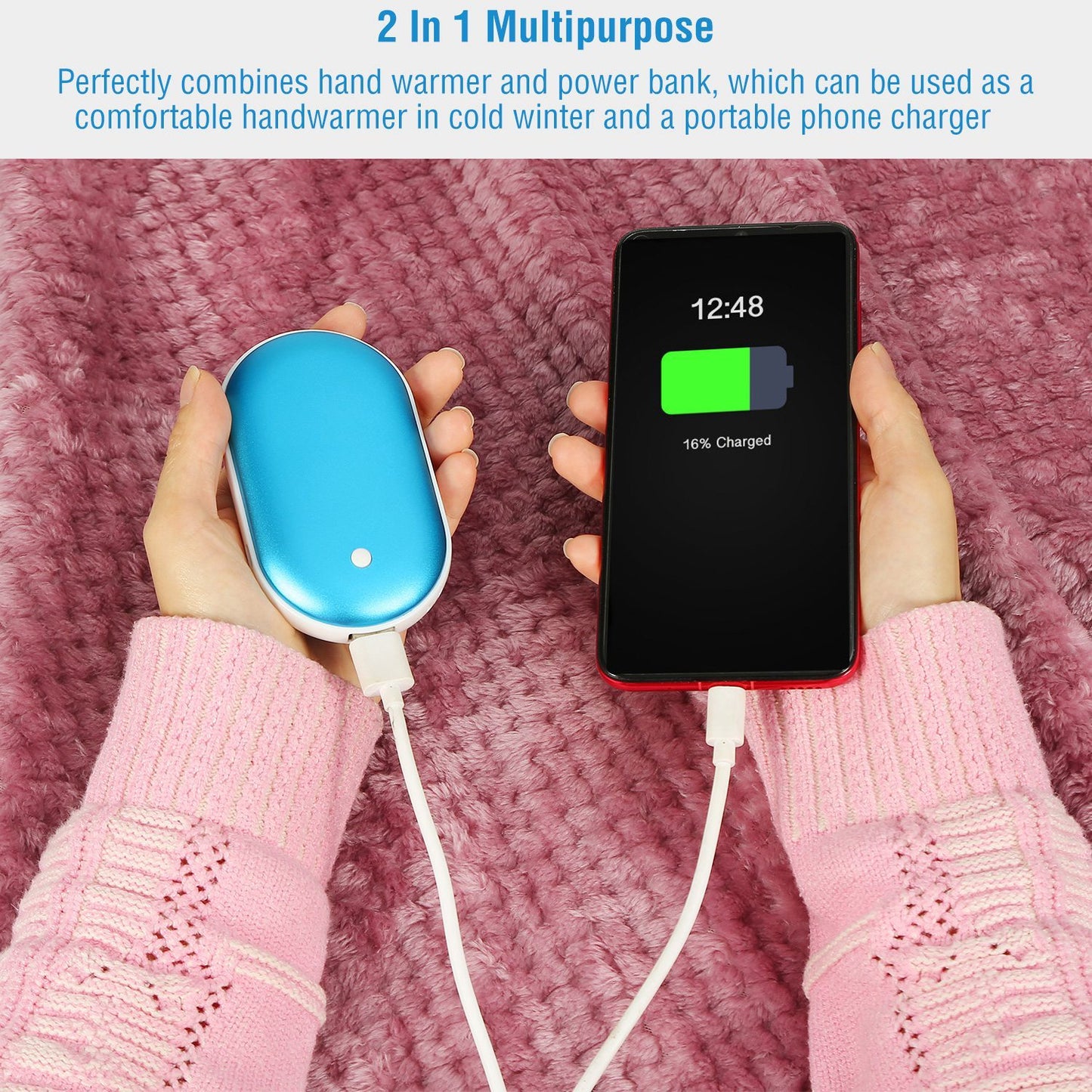 US Local 1Pc Portable Hand Warmer 5000mAh Power Bank Rechargeable Pocket Warmer Double-Sided Heating Handwarmer