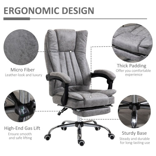 UK Local Vinsetto Home Office Chair Microfibre Desk Chair With Reclining Function Armrests Swivel Wheels Footrest Grey