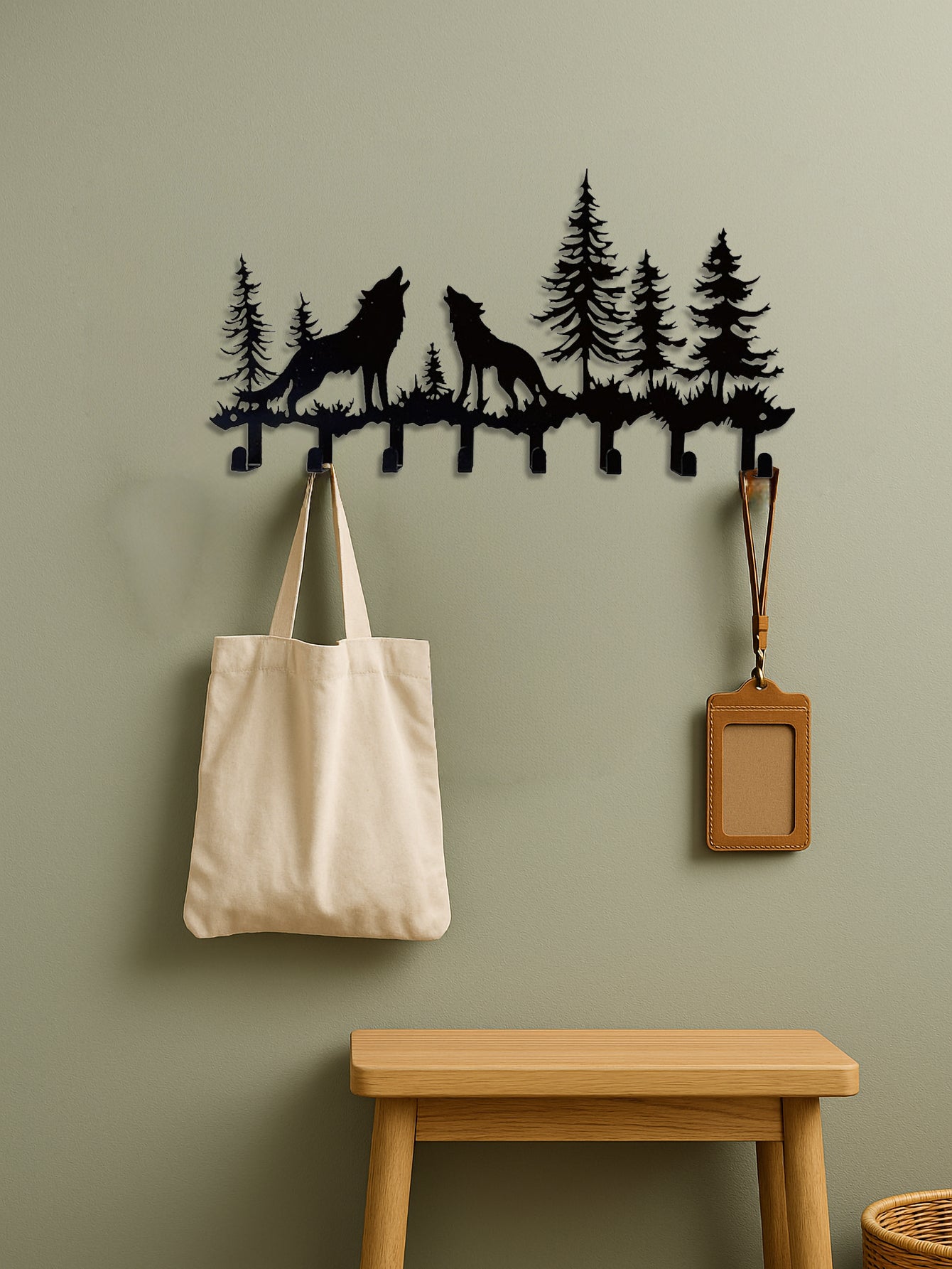 US Local Wolf Key Holder Wall Mount,8 Hook Coat Rack ,Scarves - Rustic Entryway Organizer