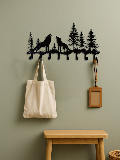 US Local Wolf Key Holder Wall Mount,8 Hook Coat Rack ,Scarves - Rustic Entryway Organizer