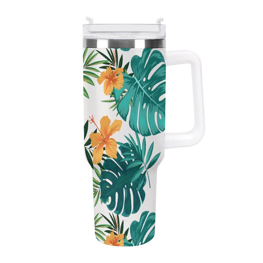 PHDT00464 POD US Local Tumbler 40 oz Large Capacity Car Cup Tropical, Foliage, Hibiscus Flowers