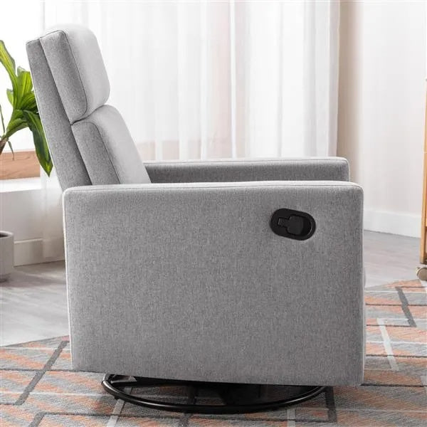 US Local Modern Upholstered Rocker Nursery Chair Plush Seating Glider Swivel Recliner Chair, Gray