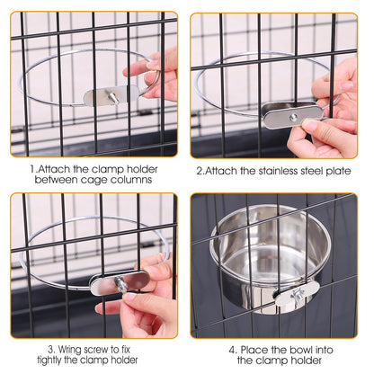 US Local 1Pc M Size Stainless Steel Dog Bowl Pets Hanging Food Bowl Detachable Pet Cage Food Water Bowl With Clamp Holder